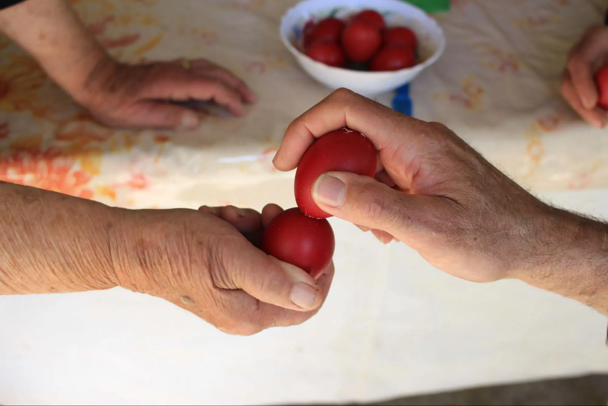 It is customary for Orthodox Christians to crack red eggs on Easter Sunday to commemorate the blood Christ shed on the cross, and His eventual breaking free from the tomb, bringing new life and hope. 